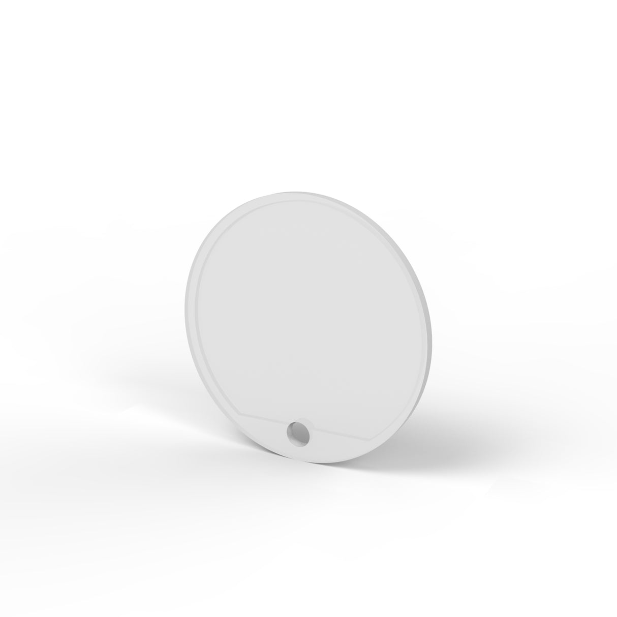 A round, flat, transparent Plastic End Cap for Smokies65 Profile stands upright on a white surface with a small hole near the edge. Ideal for finishing LED strips, the plain background keeps attention on the product.