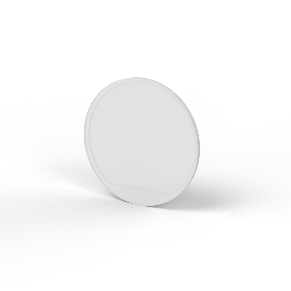 A single, round, transparent Plastic End Cap for the Smokies65 Profile stands upright on a white surface with a soft shadow behind it, resembling an elegant LED strip accessory.