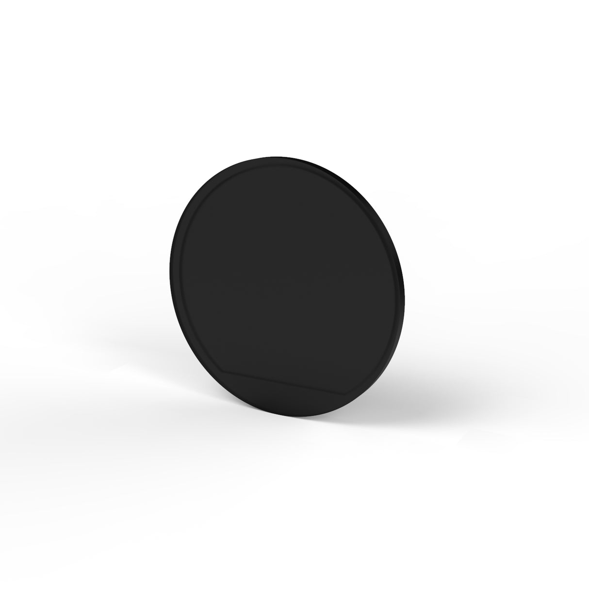 A single Plastic End Cap for Smokies65 Profile, black and circular like a flat disc or puck, stands upright against a plain white background.