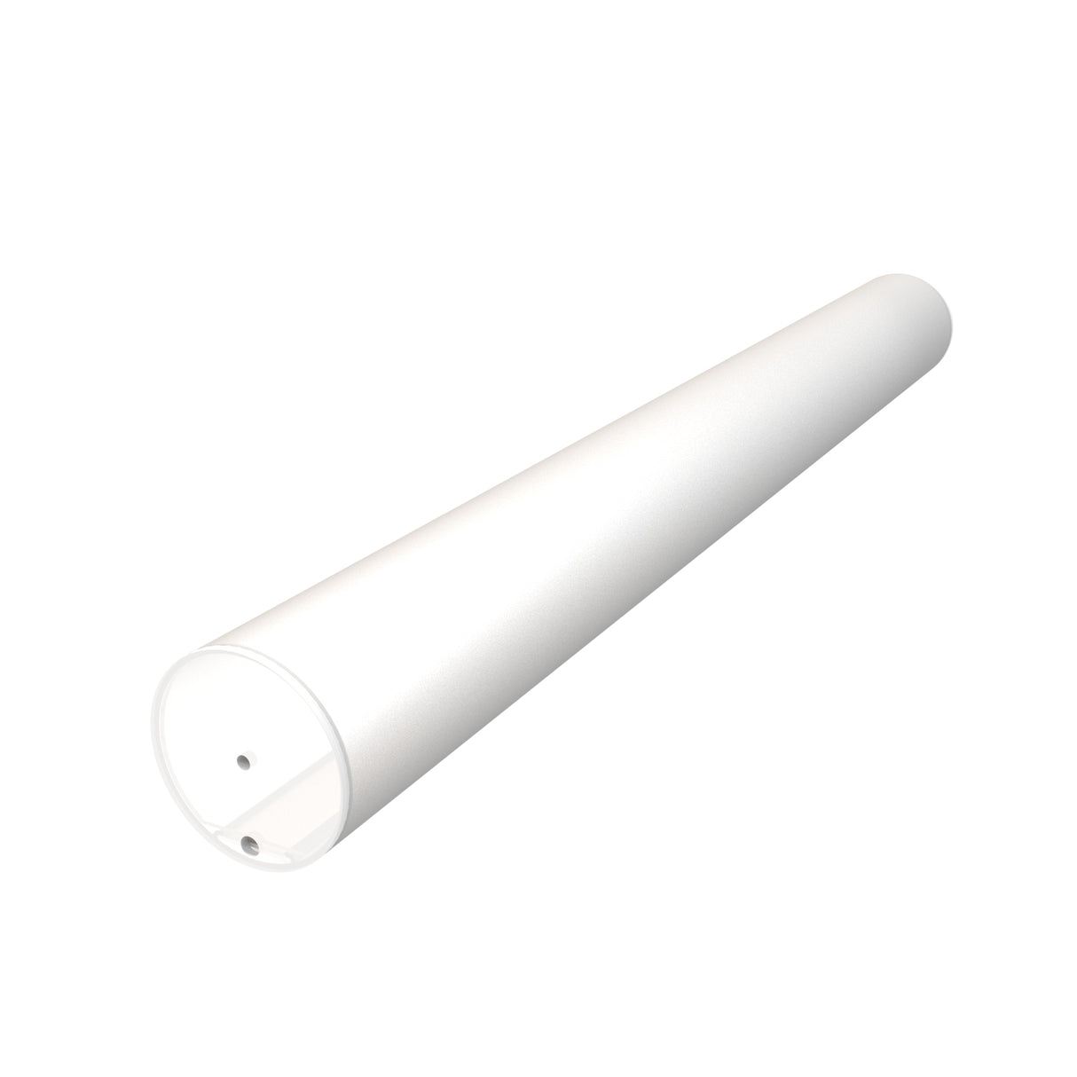 The 2.56 Round Acrylic LED Lighting Tube (Model Smokies65) is a white, cylindrical PMMA diffuser with a slightly transparent, rounded end and small holes, shown angled against a plain white background.