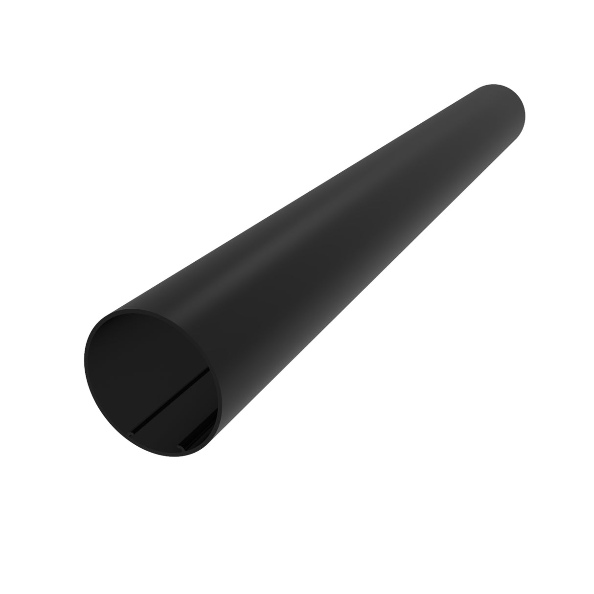 A 3D rendering of the 2.56 Round Acrylic LED Lighting Tube (Model Smokies65), a long, black cylindrical diffuser with a hollow interior, shown on a white background and angled slightly upward from left to right.