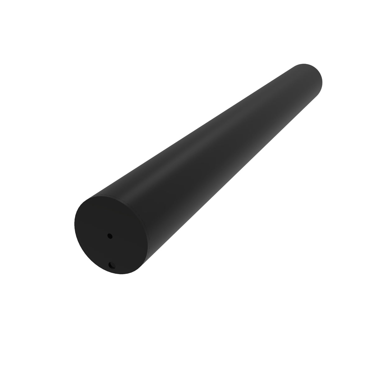 The 2.56 Round Acrylic LED Lighting Tube (Model Smokies65) is a long, cylindrical black PMMA rod with a smooth surface and two small holes on one end, shown angled against a white background.