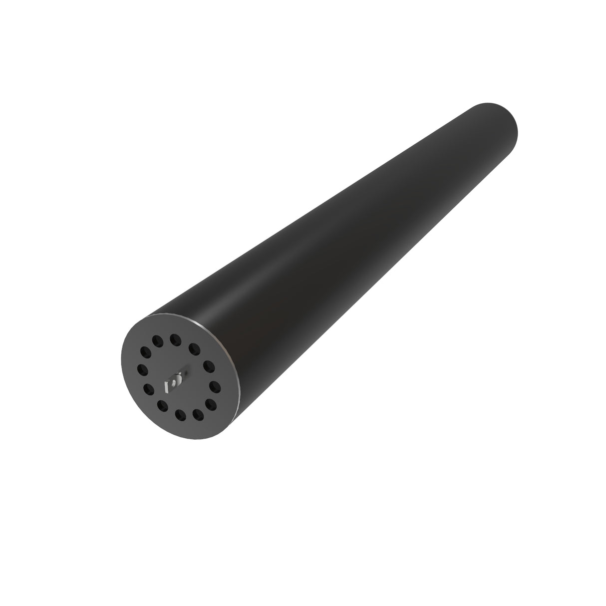 The 2.56 Round Acrylic LED Lighting Tube ~ Model Smokies65 is a black, cylindrical tube with a tapered body and a flat, circular end featuring multiple small holes in a ring pattern, shown against a white background.