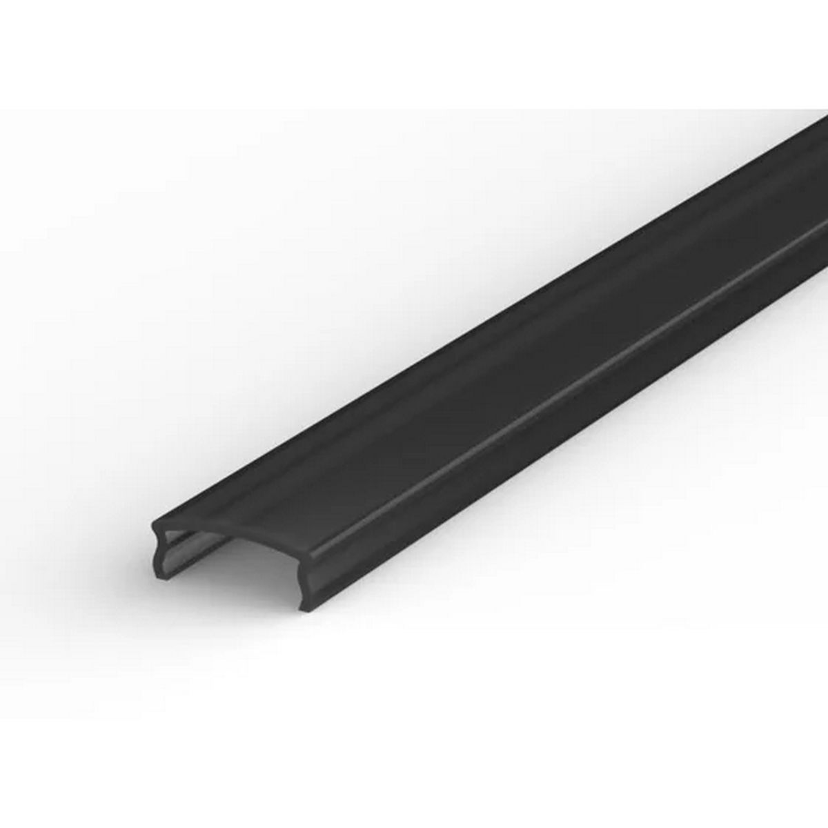 The LED Channel Cover ~ TL-C1 is a black, U-shaped rubber strip with a smooth finish, shown diagonally on a white background to highlight its groove and edges—perfect for sleek LED installations.