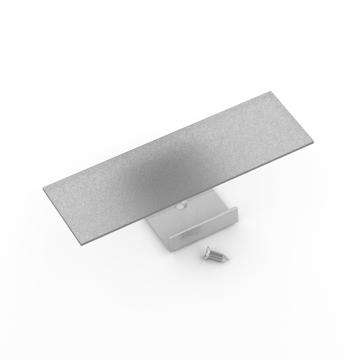 The 180 Degree Straight Connector for Vario30-07 Profile is shown with two installation screws on a white background, featuring a rectangular metallic design and matte finish compatible with the Vario30-07 profile.