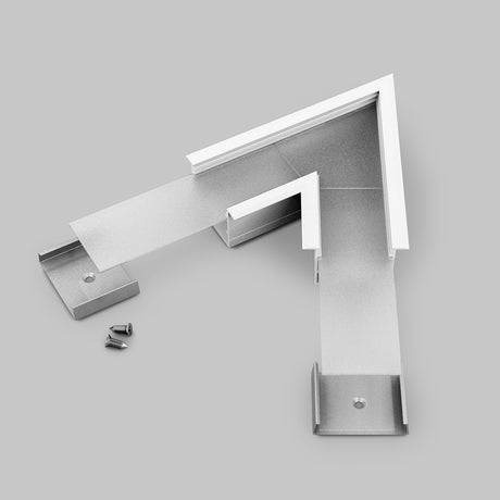 A 60 Degree Corner Connector for Vario30-07 Profile with two detachable end covers and three screws is shown on a plain light gray background.