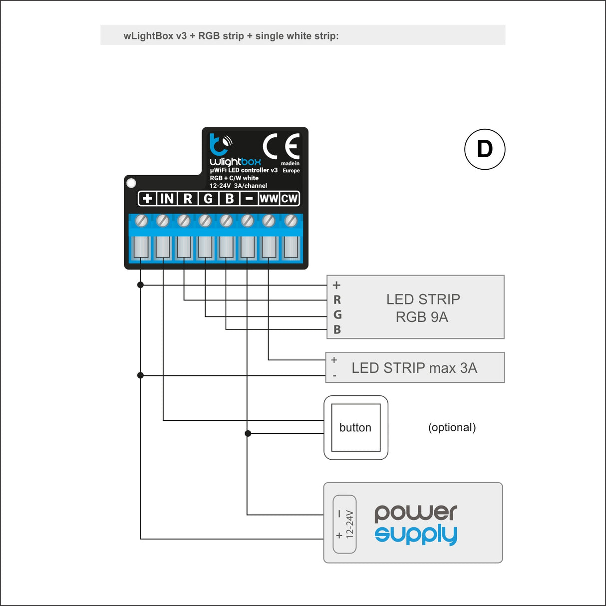 RGBW 5-Ch Wi-Fi LED Controller ~ wLightBox by BleBox | wLightBox RGB strip and single color strip wiring diagram