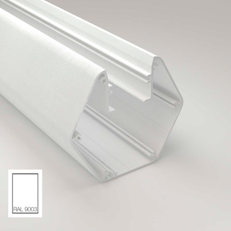 The Precoated LED Hexagon Light Channel ~ Model Paco is shown in white on a light gray background, with a RAL 9003 color swatch at the bottom left highlighting its Paco precoat finish.