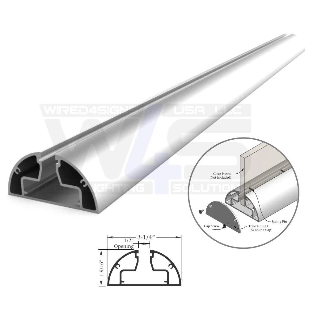 Edge-Lit LED Extrusion for 1/2" Acrylic Signs ~ Model New York Half-Round - Wired4Signs USA - Buy LED lighting online