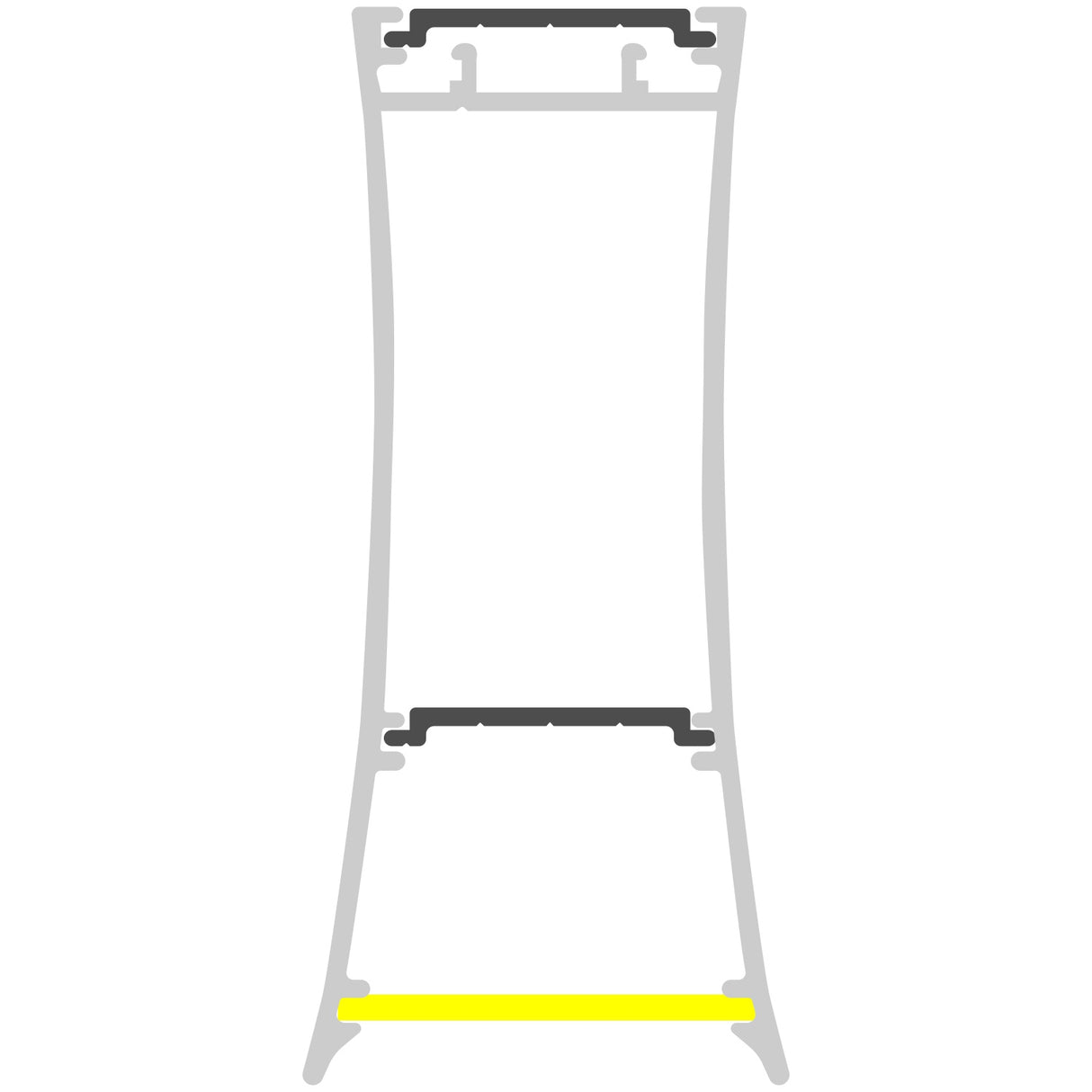 Cross-section diagram of the Complementary Profile for Antonio, Lola and Ricardo Profiles, showing two black horizontal sections near the top center (top cover) and one yellow section at the bottom (light tray).