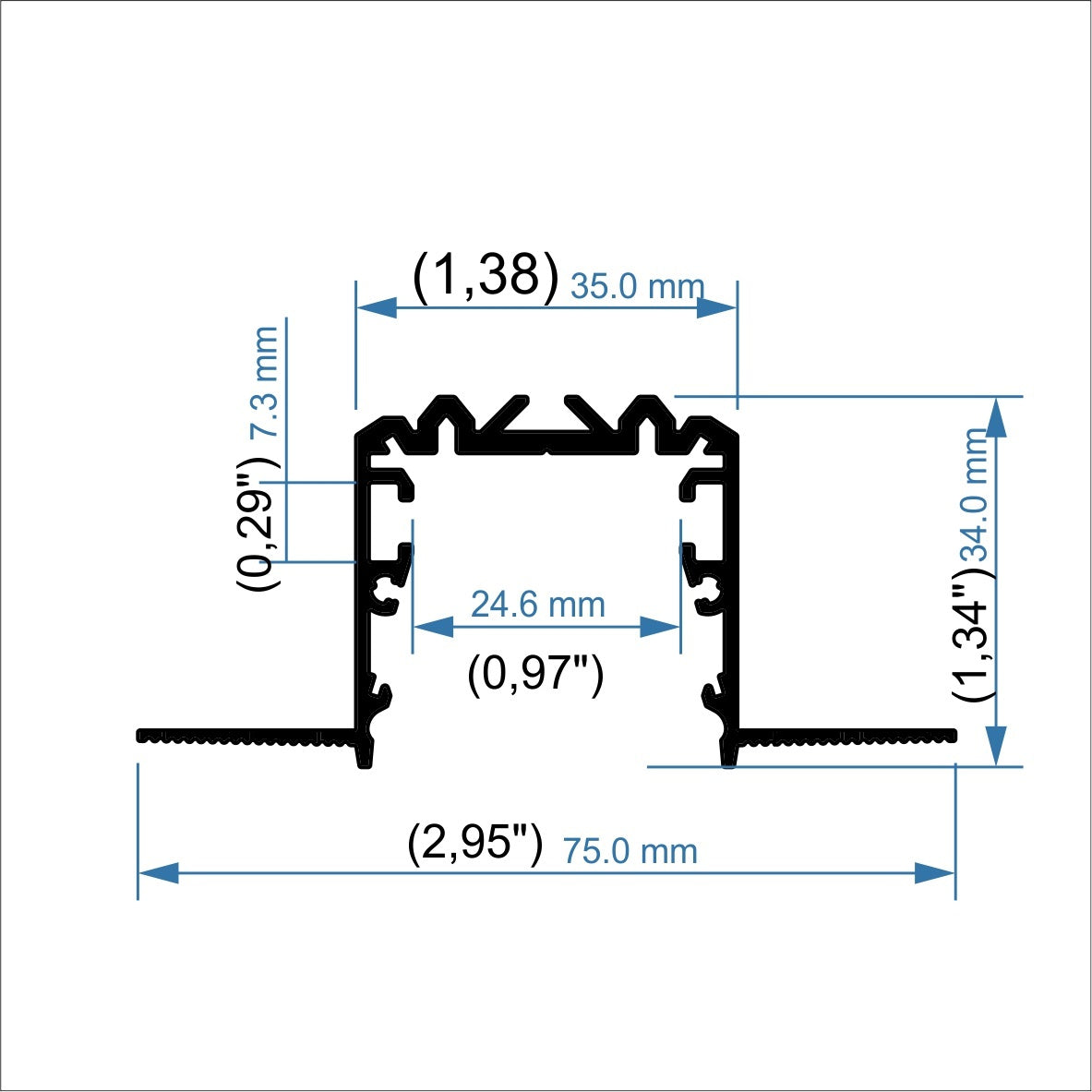 1.38" Plaster-in Trimless Drywall LED Channel ~ Model RPL35US - Wired4Signs USA - Buy LED lighting online