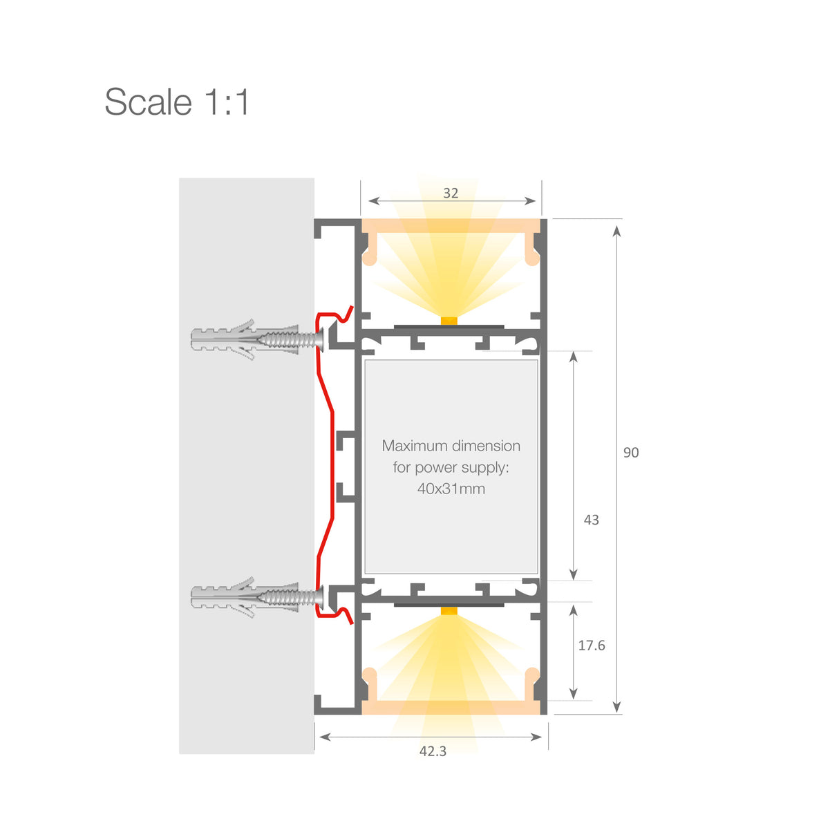 Up & Down Wall Feature Lighting LED Profile ~ Model Washington - Wired4Signs USA - Buy LED lighting online