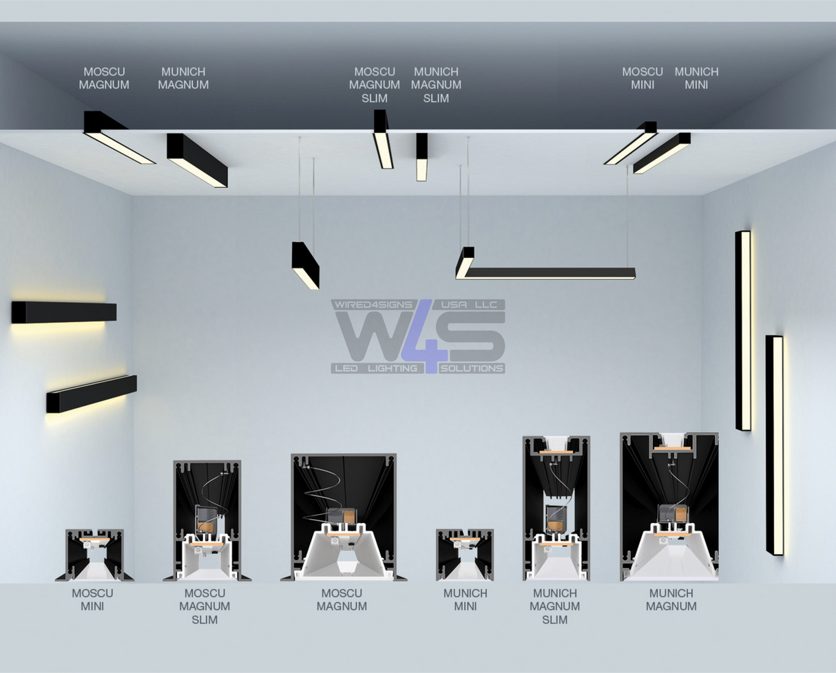 3.5x2.2" Linear Suspension Lighting Channel ~ Model Munich Magnum - Wired4Signs USA - Buy LED lighting online