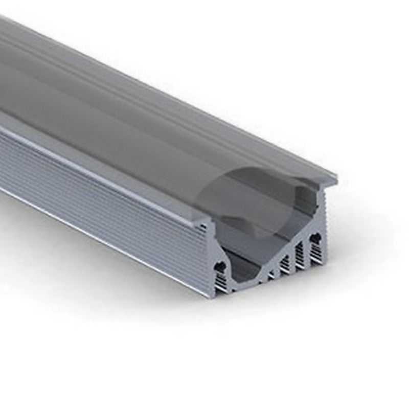 The LED Strip Vaulted Ceiling Light Channel ~ Model Alu-Asymmetric features a frosted, rounded diffuser cover to house and protect LED strip lights, shown on a plain white background.