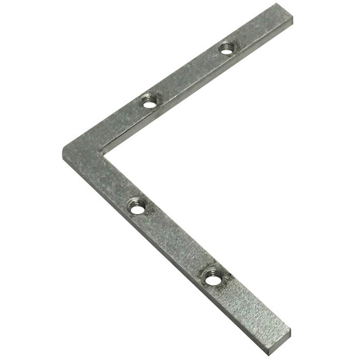 The Angle Bracket for Ricardo Profile is an L-shaped aluminum bracket with four screw holes (two per arm), designed for joining or reinforcing corners in construction or furniture.
