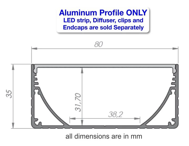 3.15" Surface Mount LED Strip Channel ~ Model PLW80N - Wired4Signs USA - Buy LED lighting online