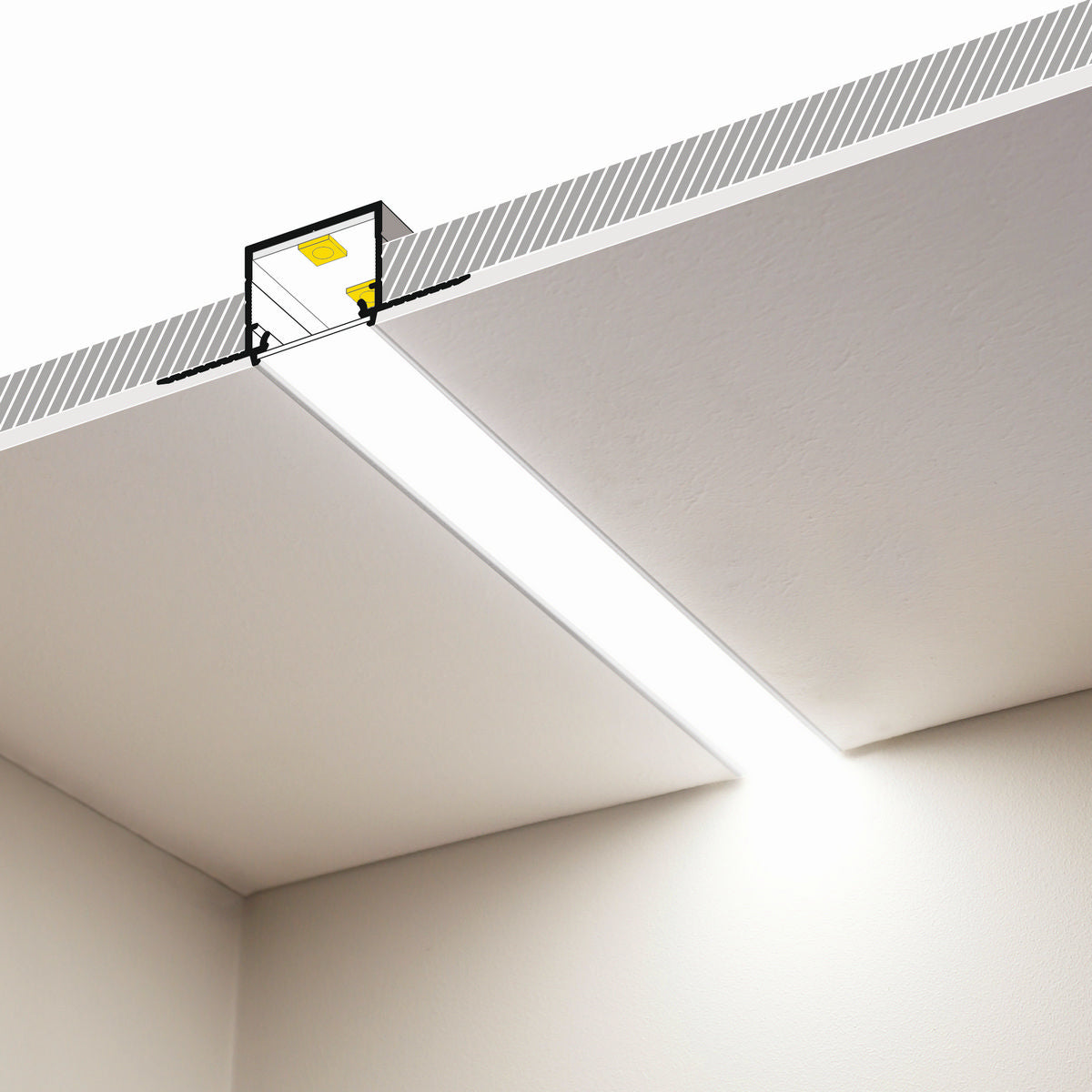 0.9" Plaster-In Linear LED Light Channel ~ Model Linea-In20 Trimless - Wired4Signs USA - Buy LED lighting online - Trimless Linear LED Lighting