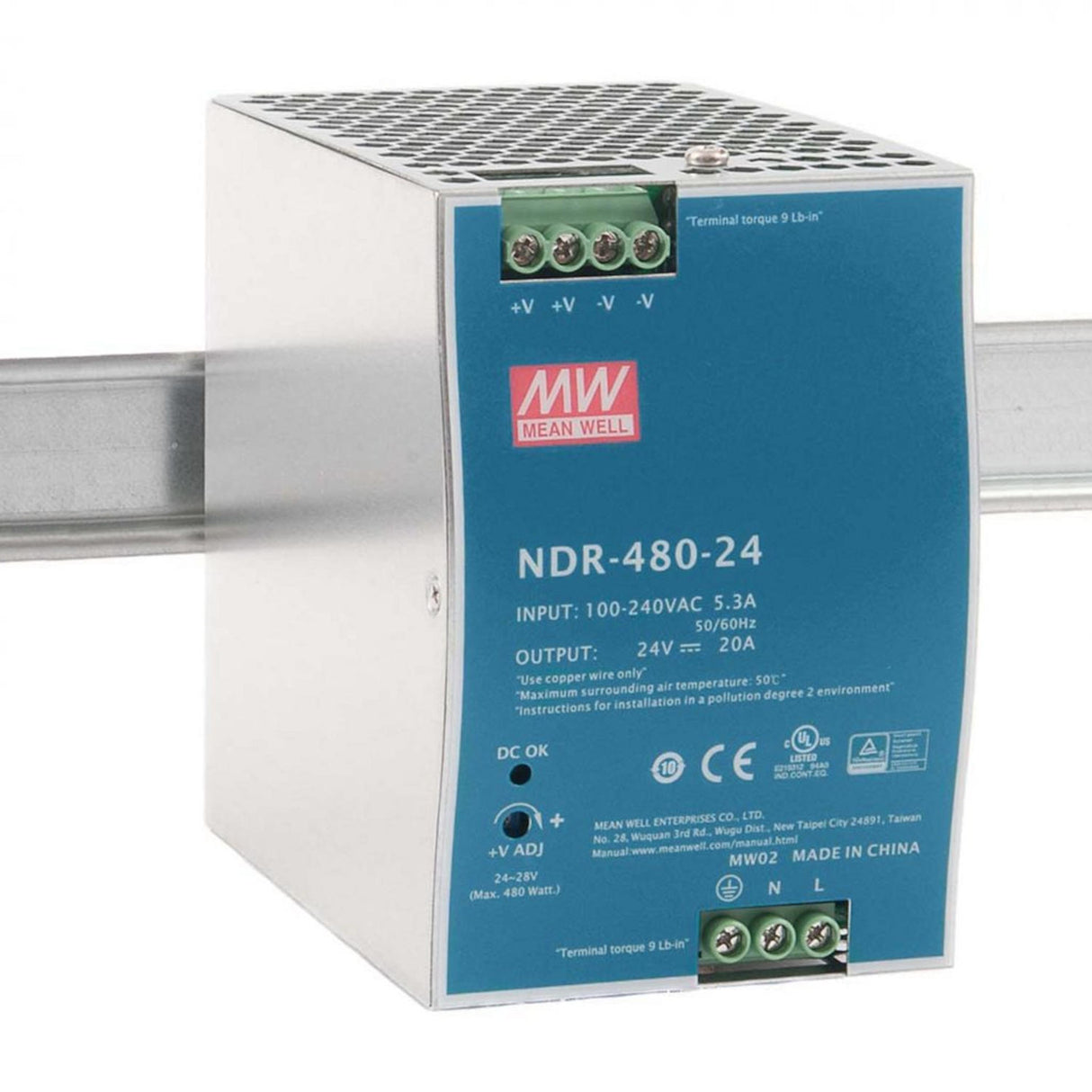 24V DC DIN Rail Power Supply ~ Meanwell NDR Series - Wired4Signs USA - Buy LED lighting online