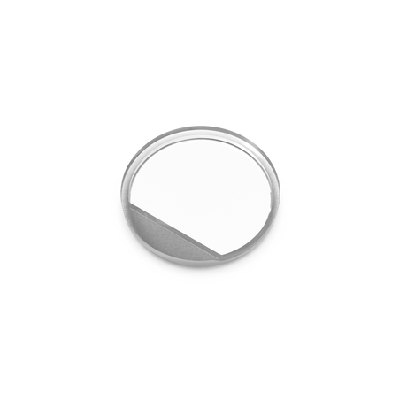 A round Plastic End Cap for Smokies38 Profile, with a metallic-look finish divided by a diagonal line between shiny and matte areas, is shown from above on a plain white background.