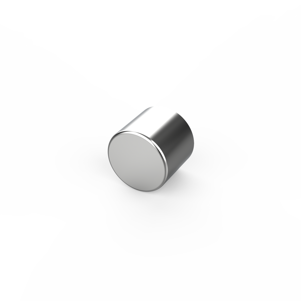 An Aluminum End Cover for 1.50 Round Profiles with a shiny, metallic cylinder shape and smooth surfaces rests on a white background, casting a faint shadow below.