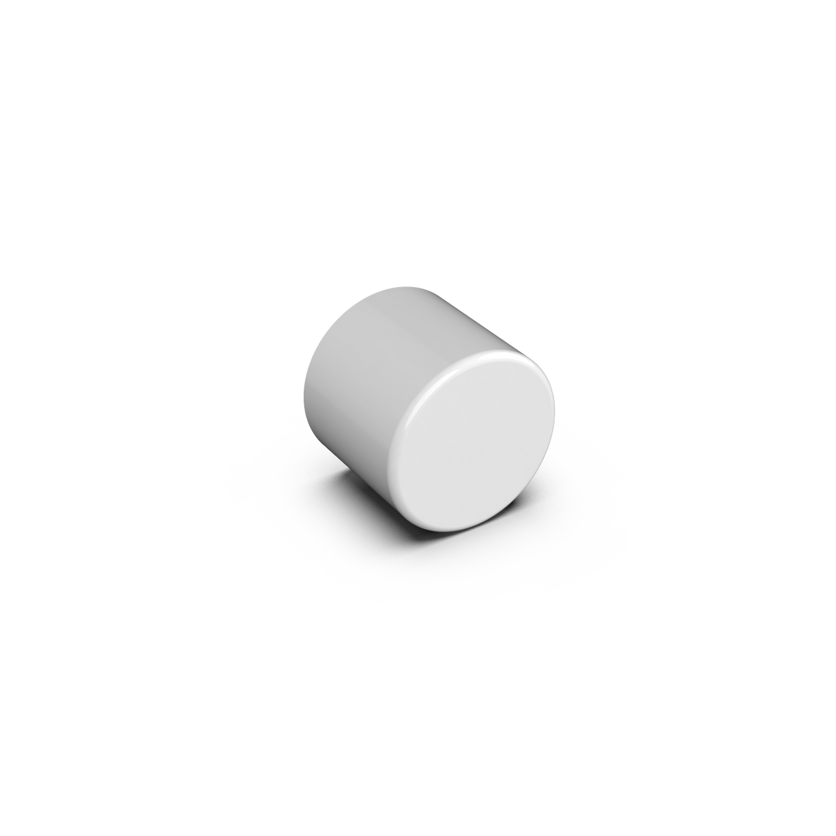 A white aluminum end cover for 1.50 round profiles is displayed on a plain white background, angled to highlight its sleek cylindrical shape and modern finish.