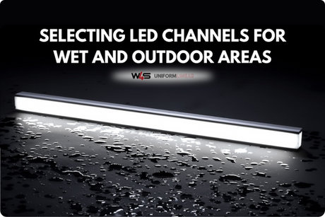 Choosing waterproof LED channels blog banner with title and waterproof LED light fixture