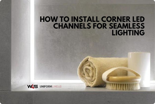 Installing corner LED channels blog banner with blog title and a corner LED channel as a background