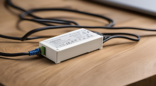 an LED power supply lying on a desk