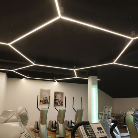 black hexagon ceiling light