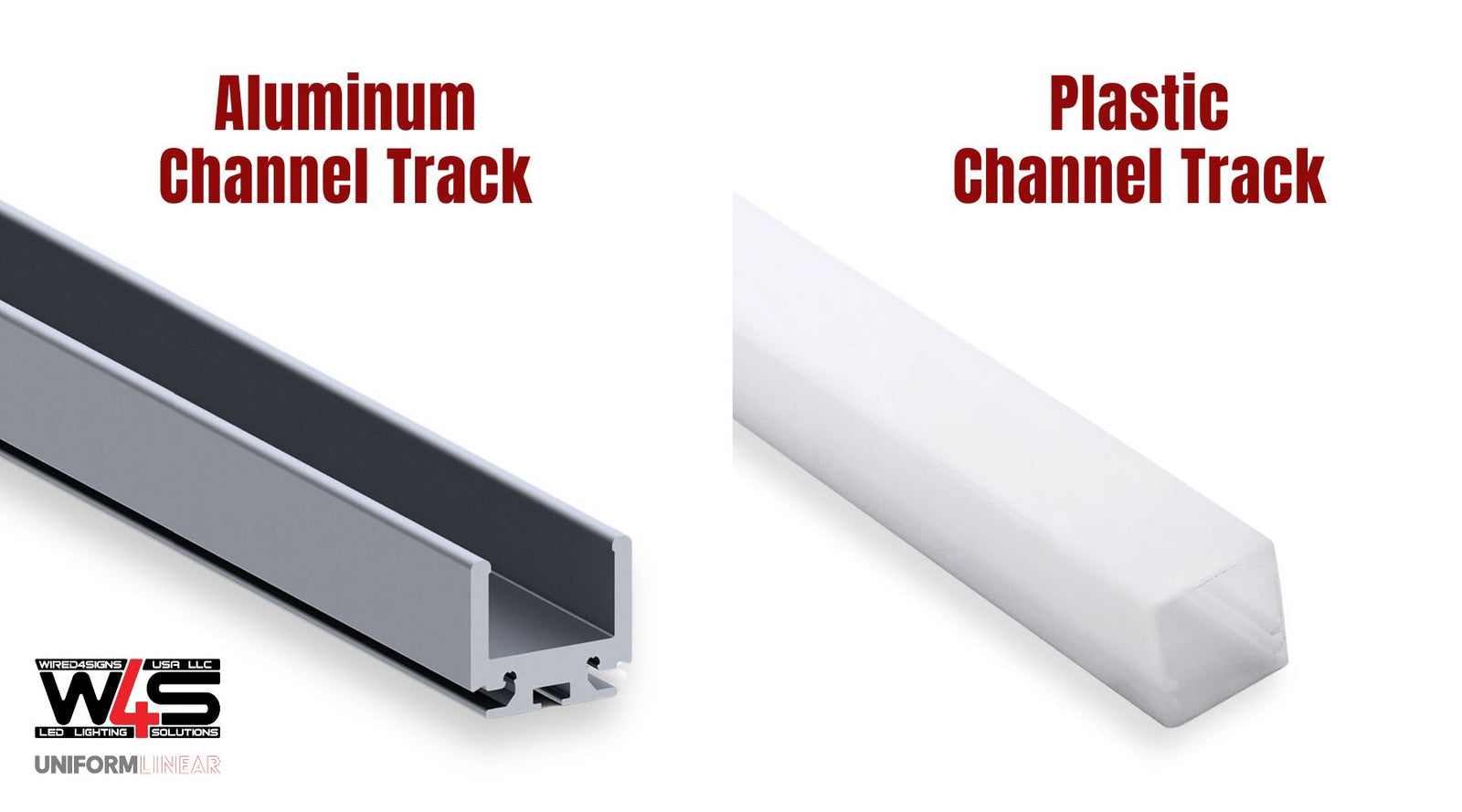 An aluminum LED channel next to a plastic one.
