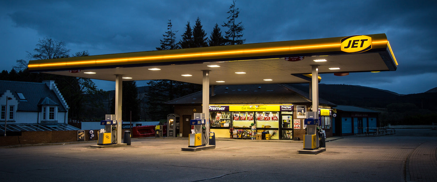Safe gas station canopy lights