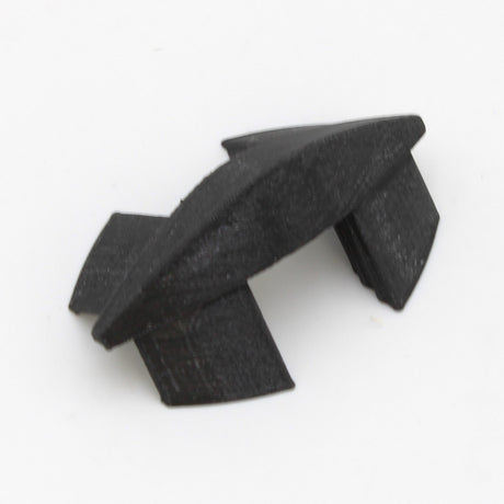 A black, abstract-shaped Plastic Corner Connector for Alu-Flat Profile with angular surfaces and two fins, made from 3D printed plastic, is shown on a plain white background.