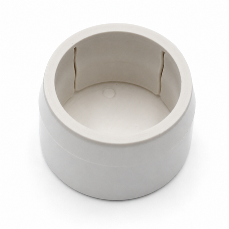 A round, white, UV-resistant Structural PVC Joiner for Sierra38 Tube Profile with smooth sides, two small inner notches, and no lid—ideal for storing lighting accessories such as LED diffuser tube joiners.