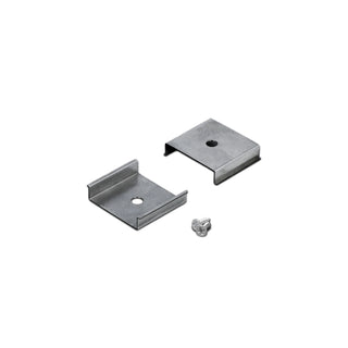 Two Mounting Clip U3 brackets, small and rectangular in shape, are designed for extruded aluminum installations as mounting clips. Each bracket features a central hole and a single adjacent screw, displayed on a white background. Perfect for Pixy20-01 applications.