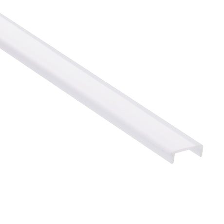 The LED Channel Cover for Kentucky Profile is a white plastic U-shaped strip, ideal for edging, protecting surfaces, and panels. Shown on a plain white background, it serves as an LED channel cover or Kentucky profile.