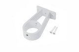 White aluminum wall bracket with circular holder and two screw holes, designed for the Extension Arm for Oval20 Profile. Two silver Phillips screws are shown beside the bracket on a white background.