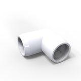 A white, plastic 90-degree Structural PVC Joiner for Sierra38 Tube Profile with smooth surfaces and both open ends visible on a white background—perfect as an LED diffuser tube connector for lighting installations.