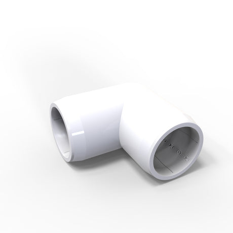 A white, plastic 90-degree Structural PVC Joiner for Sierra38 Tube Profile with smooth surfaces and both open ends visible on a white background—perfect as an LED diffuser tube connector for lighting installations.