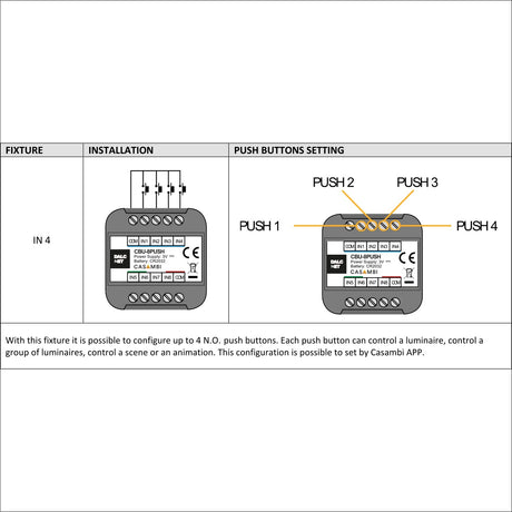 Configurable Push Button Input Module for Casambi ~ Model CBU-8PUSH installation and configuration IN 4