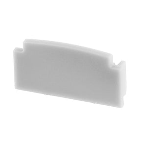 A white rectangular End Cap for Montana Profile lighting fixture, made of plastic with slightly curved sides and two small notches on the top and sides.