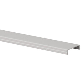 The Installation Protective Insert for HR-MAX Profile is a long, narrow silver metal channel with a flat top and two short sides, designed to serve as a protective edge or cover in construction and shelving applications.