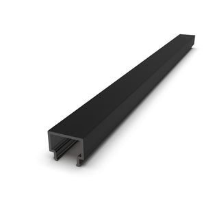 The Square LED Diffuser for Easy-On XL Profiles is a black, rectangular aluminum channel with a U-shaped cross-section and open slot for easy diffuser installation, displayed on a white background.