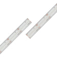 Two EnoLED UniColor Series RGB+CCT COB IP67 High CRI LED Strips (24V) arranged diagonally on a white background, showcasing visible copper connections and embedded LED chips for vibrant, smooth illumination.
