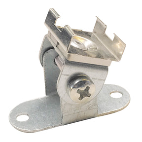 The Adjustable Mounting Bracket is a galvanized steel bracket with a screw and two base holes for attachment, ideal for supporting light fixtures, LED profiles, or other hardware components.