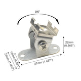 Adjustable Mounting Bracket: Galvanized steel, 37mm (1.457") base, 15mm (0.590") and 27mm (1.063") heights, 22mm (0.866") top, with a 180° adjustable hinge—ideal for secure LED profile installation.