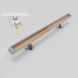 An Adjustable Mounting Bracket holds a slim, rectangular LED light bar with a warm yellow glow. Inset highlights the close-up of the adjustable mechanism that secures the bracket to surfaces for stable, customizable positioning.