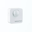 A white, square Battery Powered Motion Sensor for Casambi Lighting (Estol Motion Paul) with a rounded lens, designed for energy-saving automatic lighting control. Motion Paul is embossed below the lens and it’s mounted on a white background.