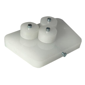 The Profile Bending Machine for PMMA Profiles is a rectangular white plastic block with three cylindrical raised sections topped by metal screws, designed for use with Milano Slim Profile or PMMA profiles, shown on a plain white background.