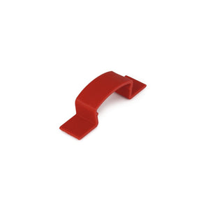 A red plastic Installation Guide Clip for the HR-MAX Profile, featuring a curved arch shape with flat ends, is displayed on a white background. It’s designed as a component for lighting fixture installations.