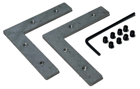 Two L Brackets for TL-539 Profile with threaded holes, an Allen wrench, and 8 small black set screws are displayed on a white background. Bulk pricing is available for larger orders.